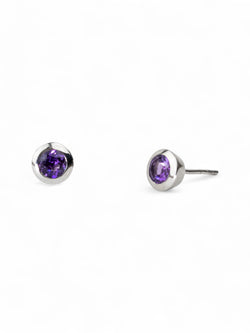 Round Silver Stud Earrings Earrings Pruden and Smith Amethyst (purple)  