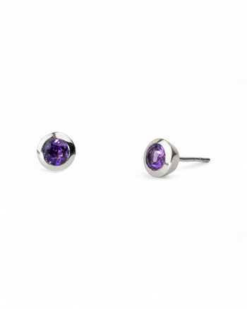 Round Silver Stud Earrings Earrings Pruden and Smith Amethyst (purple)  