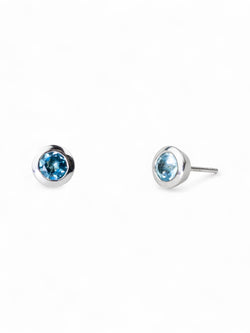 Round Silver Stud Earrings Earrings Pruden and Smith Blue Topaz (sky blue)  