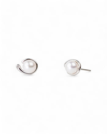 Spiky White Gold Pearl and Diamond Stud Earrings Earrings Pruden and Smith   