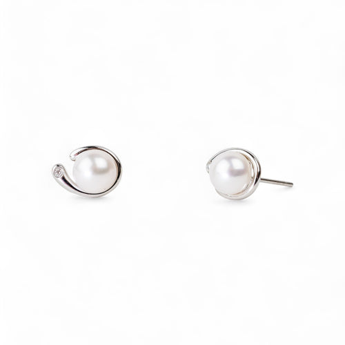 Spiky White Gold Pearl and Diamond Stud Earrings Earrings Pruden and Smith   