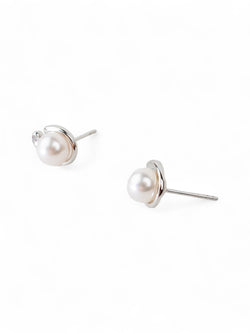 Spiky White Gold Pearl and Diamond Stud Earrings Earrings Pruden and Smith   