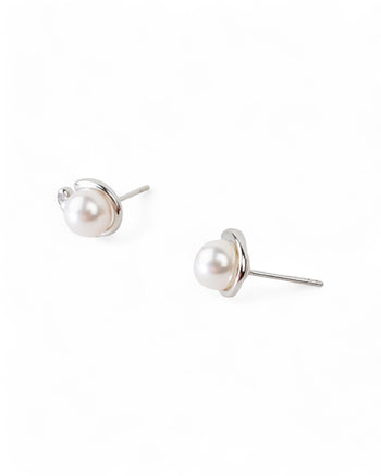 Spiky White Gold Pearl and Diamond Stud Earrings Earrings Pruden and Smith   