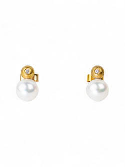 Diamond and Akoya Pearl Stud Earrings Earrings Pruden and Smith   