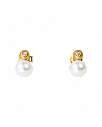 Diamond and Akoya Pearl Stud Earrings Earrings Pruden and Smith   