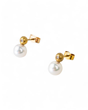 Diamond and Akoya Pearl Stud Earrings Earrings Pruden and Smith   