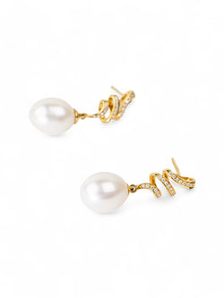 Ribbon Pearl and Diamond Drop Earrings Earrings Pruden and Smith   