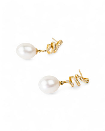 Ribbon Pearl and Diamond Drop Earrings Earrings Pruden and Smith   