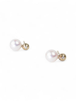 Large Akoya Pearl and Diamond Stud Earrings Earrings Pruden and Smith   