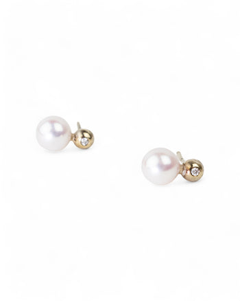 Large Akoya Pearl and Diamond Stud Earrings Earrings Pruden and Smith   