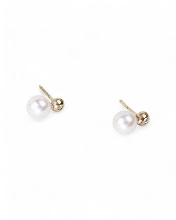 Large Akoya Pearl and Diamond Stud Earrings Earrings Pruden and Smith   