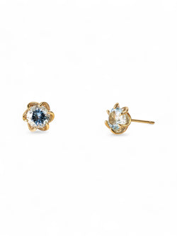 Revolved Yellow Gold Aquamarine Stud Earrings Earrings Pruden and Smith   