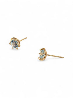 Revolved Yellow Gold Aquamarine Stud Earrings Earrings Pruden and Smith   