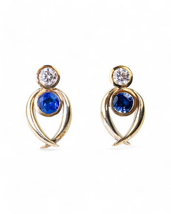 Spiky Sapphire and Diamond Yellow Gold Stud Earrings Earrings Pruden and Smith   