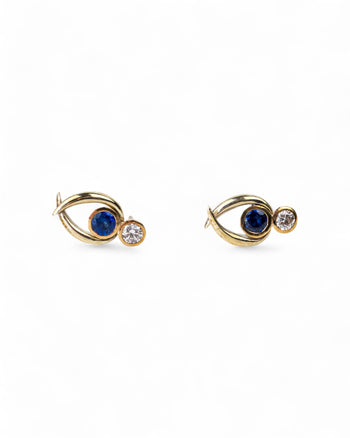 Spiky Sapphire and Diamond Yellow Gold Stud Earrings Earrings Pruden and Smith   