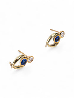 Spiky Sapphire and Diamond Yellow Gold Stud Earrings Earrings Pruden and Smith   