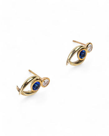 Spiky Sapphire and Diamond Yellow Gold Stud Earrings Earrings Pruden and Smith   