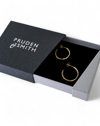 Solid 9ct Yellow Gold Hammered Mini Hoop Earrings Earrings Pruden and Smith   