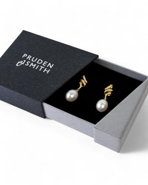 Ribbon Pearl and Diamond Drop Earrings Earrings Pruden and Smith   