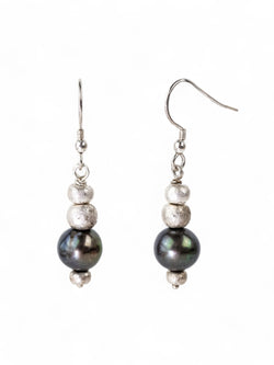 Black Pearl Silver Nugget Dangly Earrings Earrings Pruden and Smith   