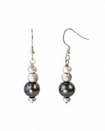 Black Pearl Silver Nugget Dangly Earrings Earrings Pruden and Smith   