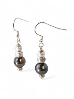 Black Pearl Silver Nugget Dangly Earrings Earrings Pruden and Smith   