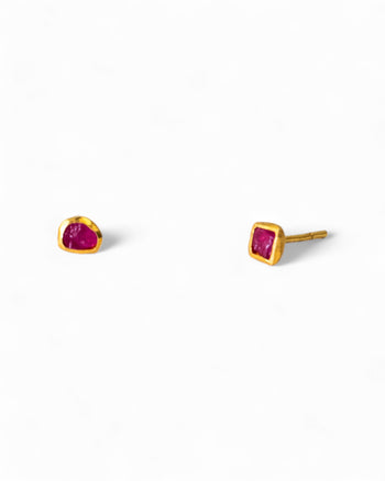 Rough Ruby 18ct Gold Stud Earrings Earrings Pruden and Smith   