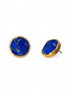 Lapis Lazuli Round Silver Stud Earrings (Large) Earrings Pruden and Smith   