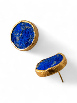 Lapis Lazuli Round Silver Stud Earrings (Large) Earrings Pruden and Smith   