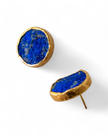 Lapis Lazuli Round Silver Stud Earrings (Large) Earrings Pruden and Smith   