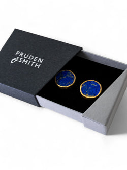 Lapis Lazuli Round Silver Stud Earrings (Large) Earrings Pruden and Smith   