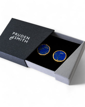 Lapis Lazuli Round Silver Stud Earrings (Large) Earrings Pruden and Smith   