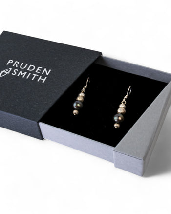 Black Pearl Silver Nugget Dangly Earrings Earrings Pruden and Smith   