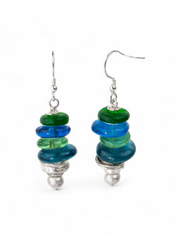 African Recycled Blue Glass Bead Drop Earrings