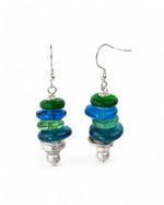 African Recycled Blue Glass Bead Drop Earrings