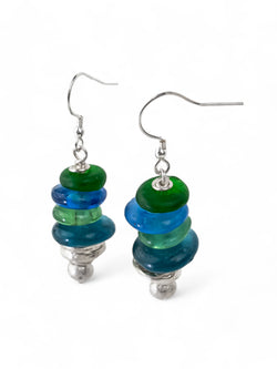 African Recycled Blue Glass Bead Drop Earrings