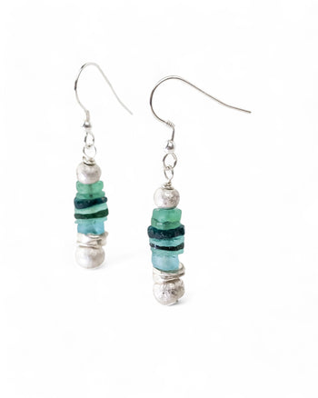 Roman Glass Button Dangly Earrings Earrings Pruden and Smith   