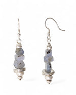 Rough Sapphire with Silver Hammered Discs Dangly Earrings Earrings Pruden and Smith   