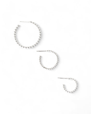 Nugget Silver Bead Mini Hoop Earrings Earrings Pruden and Smith 15mm - 2mm Bead  