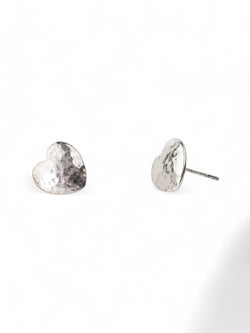 Hammered Silver Heart Stud Earrings Earrings Pruden and Smith   