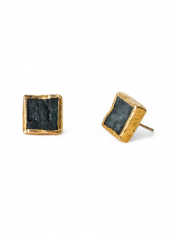 Rough Emerald Square Stud Earrings Earrings Pruden and Smith   