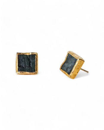 Rough Emerald Square Stud Earrings Earrings Pruden and Smith   