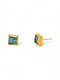 Rough Emerald Square Stud Earrings Earrings Pruden and Smith   