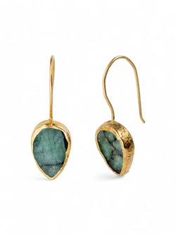 Pear Shaped Rough Emerald Drop Earrings Earrings Pruden and Smith   