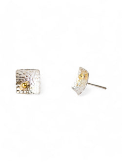 Square Gold and Silver Beaded Stud Earrings (Small) Earrings Pruden and Smith   