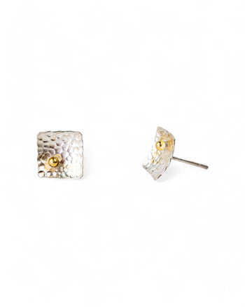 Square Gold and Silver Beaded Stud Earrings (Small) Earrings Pruden and Smith   