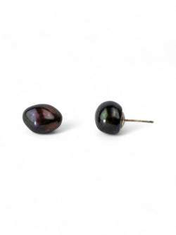 Black Baroque Pearl Gold Stud Earrings Earrings Pruden and Smith   