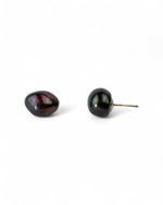 Black Baroque Pearl Gold Stud Earrings Earrings Pruden and Smith   