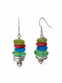 African Recycled Glass Bead Drop Earrings