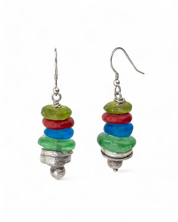 African Recycled Glass Bead Drop Earrings